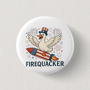 Funny Rubber Duck USA Patriotic Firequacker 4th 3 Cm Round Badge