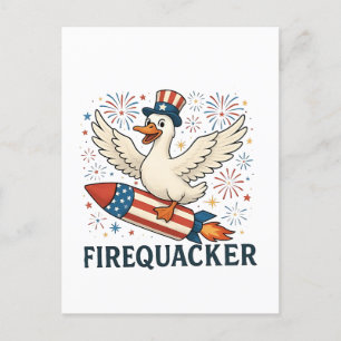 Funny Rubber Duck USA Patriotic Firequacker 4th Announcement Postcard