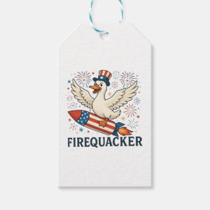 Funny Rubber Duck USA Patriotic Firequacker 4th Gift Tags