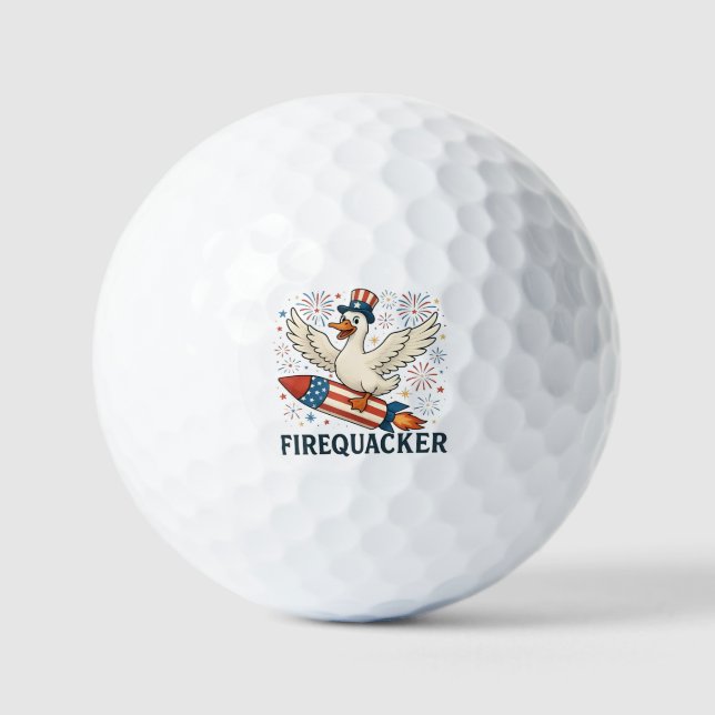Funny Rubber Duck USA Patriotic Firequacker 4th Golf Balls (Front)