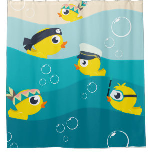 Funny Rubber Duckie Sea Beach Baby Shower Curtain