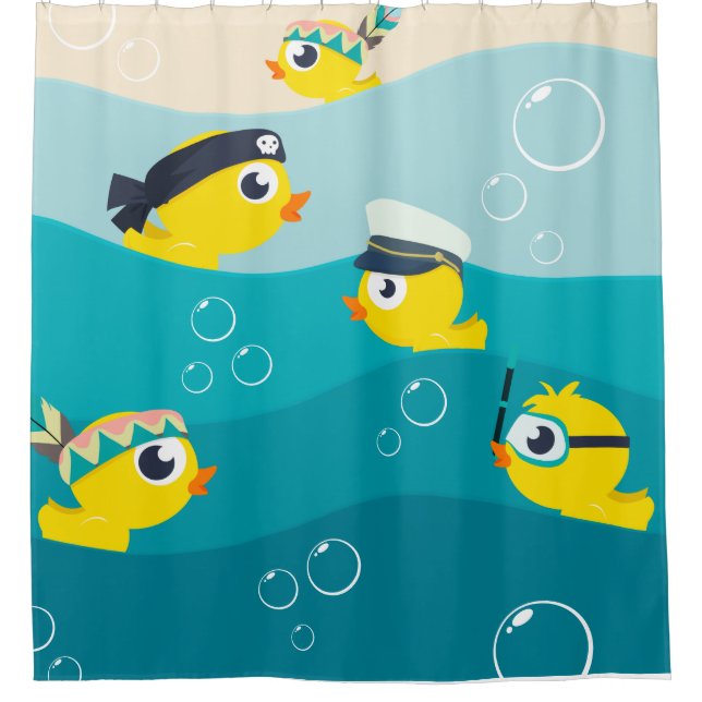 Funny Rubber Duckie Sea Beach Baby Shower Curtain (Front)