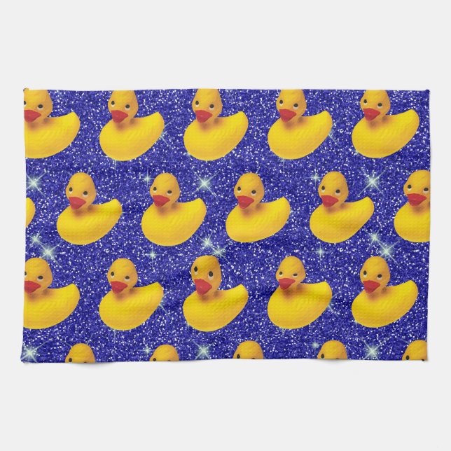 Funny Rubber Ducks Yellow Duckie Farm Animal Lover Tea Towel (Horizontal)