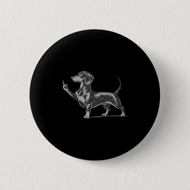 Funny Rude Black Dachshund Dog Meme Middle Finger  6 Cm Round Badge (Front)