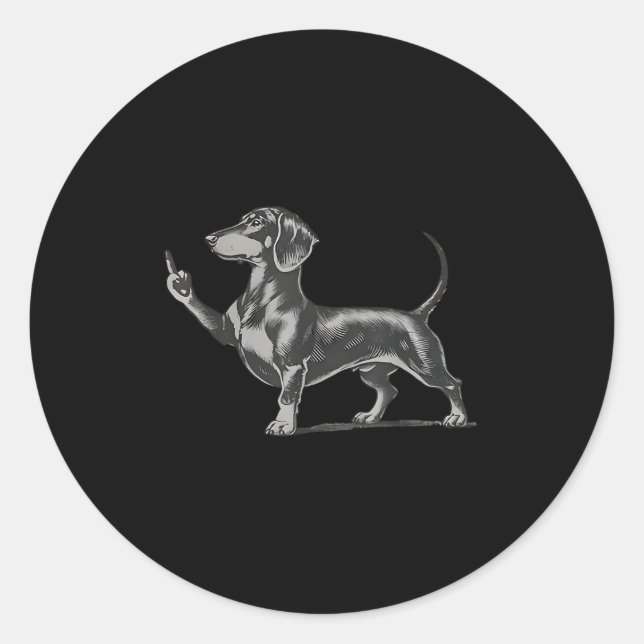 Funny Rude Black Dachshund Dog Meme Middle Finger  Classic Round Sticker (Front)