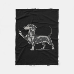 Funny Rude Black Dachshund Dog Meme Middle Finger Fleece Blanket
