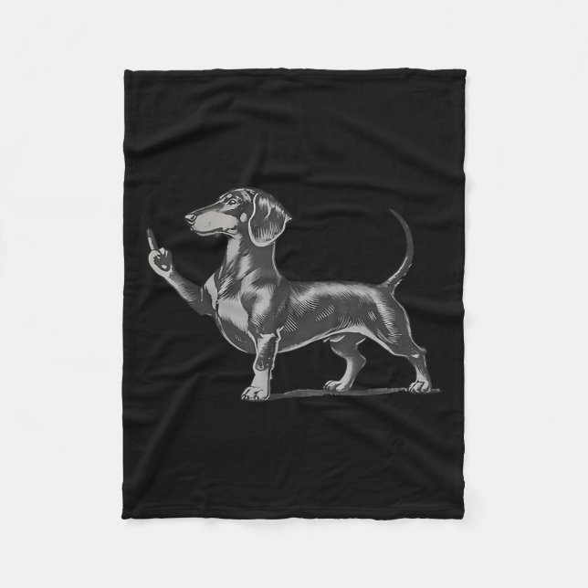 Funny Rude Black Dachshund Dog Meme Middle Finger  Fleece Blanket (Front)