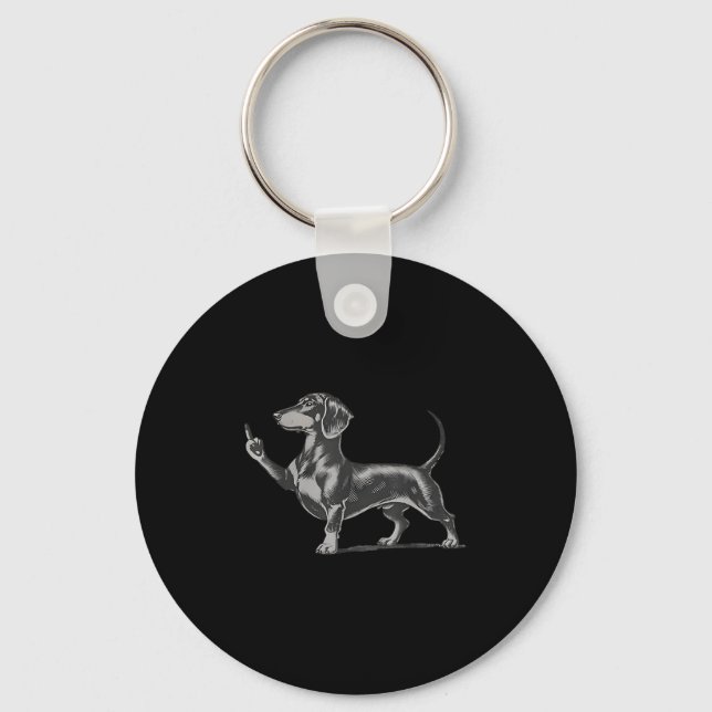 Funny Rude Black Dachshund Dog Meme Middle Finger  Key Ring (Front)