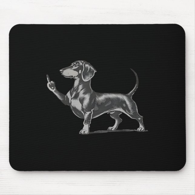Funny Rude Black Dachshund Dog Meme Middle Finger  Mouse Mat (Front)