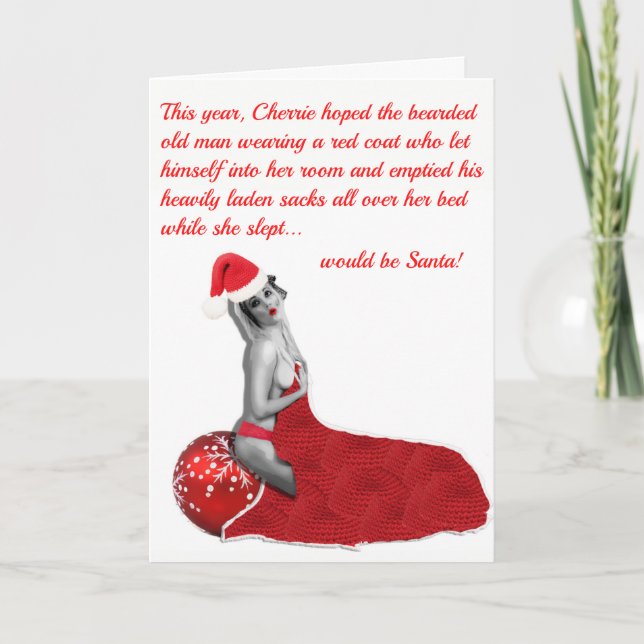 Funny Rude Risqué Humourous Pinup Christmas Card (Front)