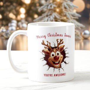 Funny Rudolph Braking Through Name Christmas Coffee Mug