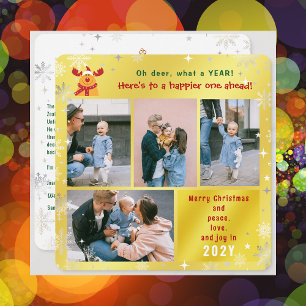 Funny Rudolph Oh Deer Peace Love Joy Golden Photo Holiday Card