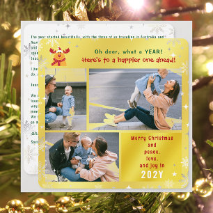 Funny Rudolph Oh Deer Peace Love Joy Golden Photo Holiday Card