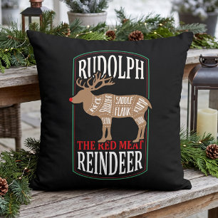 Funny Rudolph Red Meat Reindeer Holiday Cushion