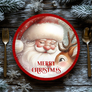 Funny Rudolph Red Nose Cartoon Christmas Paper  Paper Plate