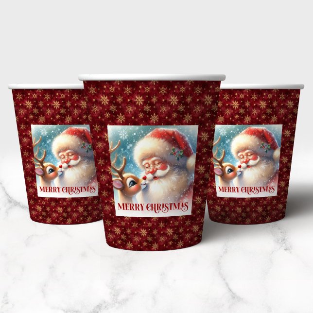 Funny Rudolph Santa Christmas Party Paper Cups (Funny Rudolph Santa Christmas Party Paper Cup Design)