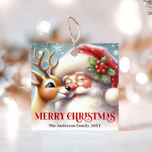 Funny Rudolph Santa Cute Christmas Gift Tag Design