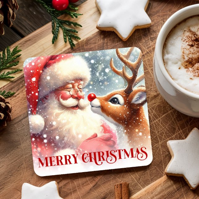 Funny Rudolph Santa Xmas Coaster Watercolor Print (Funny Rudolph Santa Xmas Coaster Watercolor Print

)