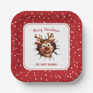 Funny Rudolph The Reindeer Christmas Party Square Paper Plate