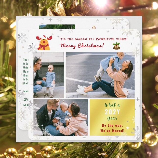 Funny Rudolph We've Moved 4 Photos Cute Elegant Holiday Card (Funny Rudolph Pawsitive Vibes Christmas We've Moved 3 Photos Elegant Cute Modern Letter What a Year)