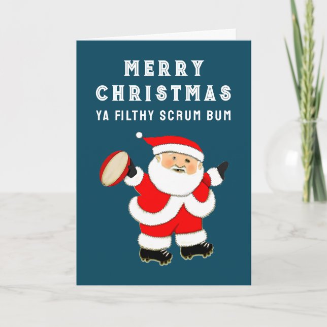 Funny Rugby Christmas Holiday Cards (Front)