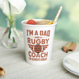 Funny Rugby Dad and Rugby Coach Paper Cups