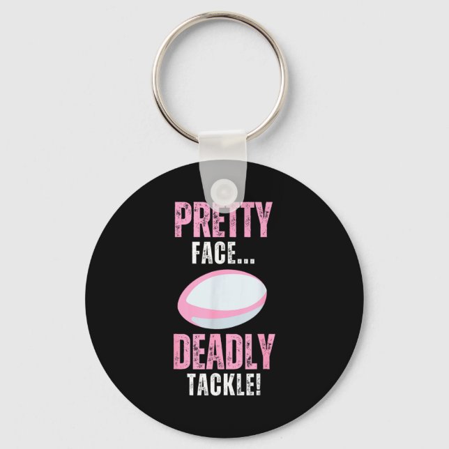 Funny Rugby Gift For Girls Pretty Face Deadly Tack Key Ring (Front)