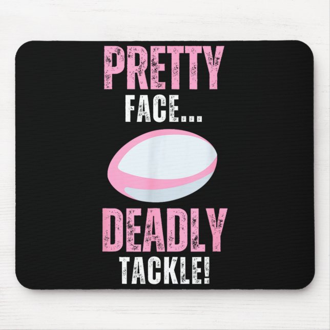 Funny Rugby Gift For Girls Pretty Face Deadly Tack Mouse Mat (Front)