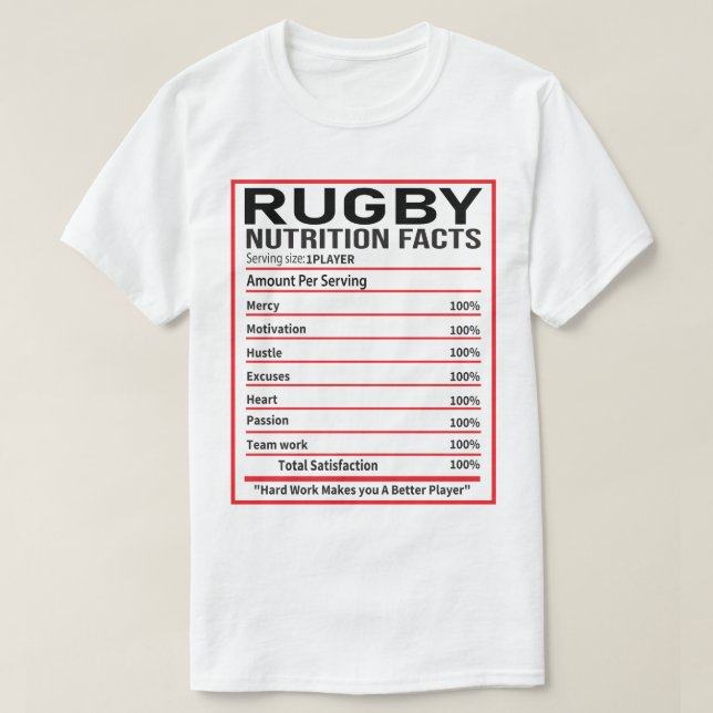 Funny Rugby Nutrition Facts Rugby Player Gift T-Shirt (Design Front)