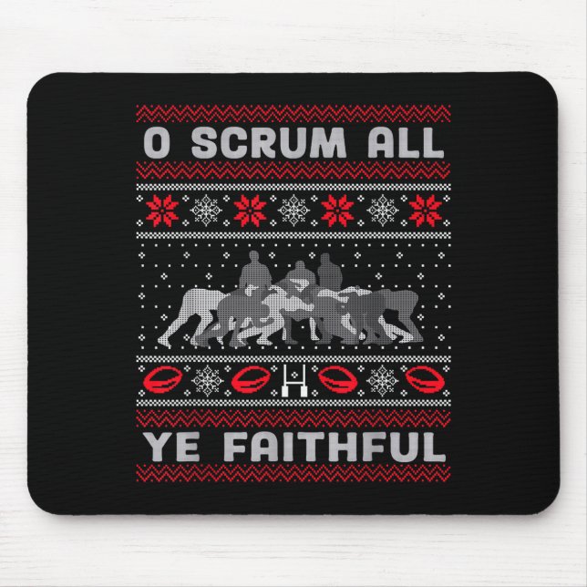 Funny Rugby O Scrum All Ye Faithful Ugly Merry Chr Mouse Mat (Front)