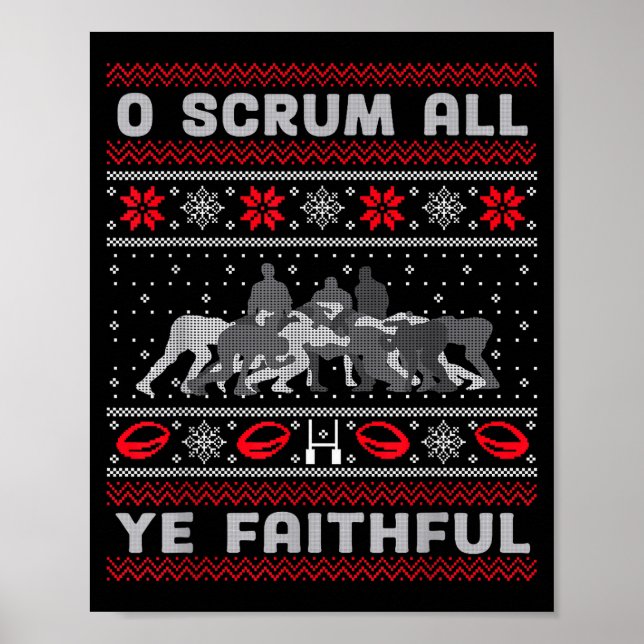 Funny Rugby O Scrum All Ye Faithful Ugly Merry Chr Poster (Front)