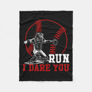 Funny Run Steal I Dare You Baseball Catcher Player Fleece Blanket