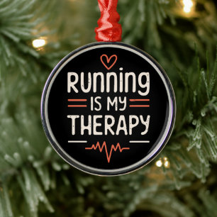 Funny runner marathoner quotes jokes black and red metal tree decoration