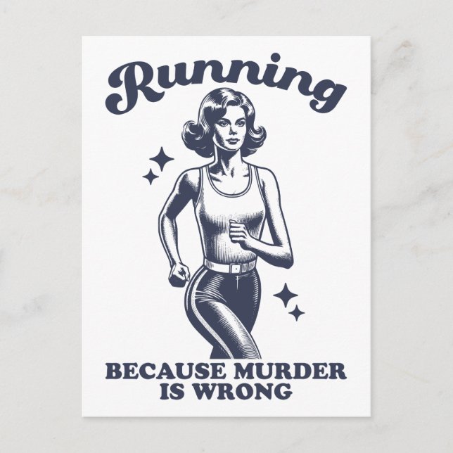 Funny Running Because Murder Is Wrong Retro Postcard (Front)