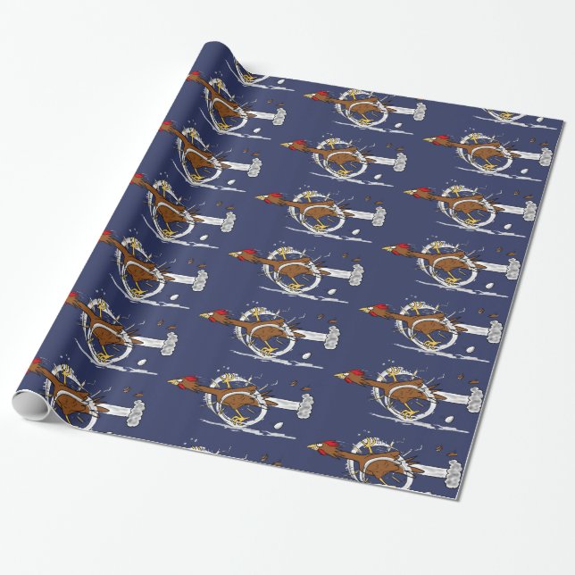 Funny running brown chicken cartoon pattern wrapping paper (Unrolled)