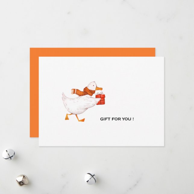 Funny Running Cartoon Duck Christmas Holiday Card (Front/Back In Situ)