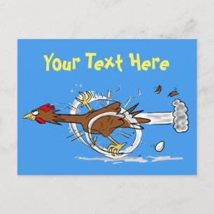 Funny running chicken cartoon post card