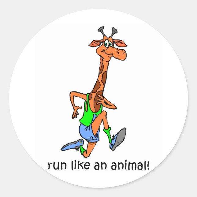 Funny running classic round sticker (Front)