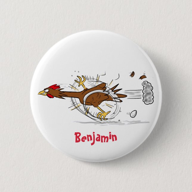 Funny running cool chicken cartoon illustration 6 cm round badge (Front)