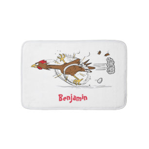 Funny running cool chicken cartoon illustration bath mat