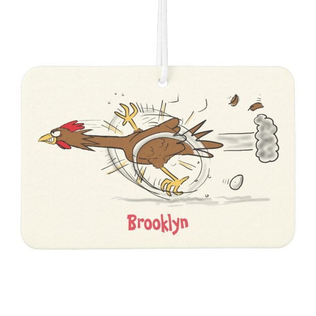 Funny running cool chicken cartoon illustration car air freshener (Front)