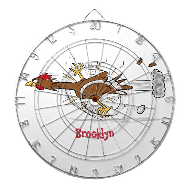 Funny running cool chicken cartoon illustration dartboard (Front)