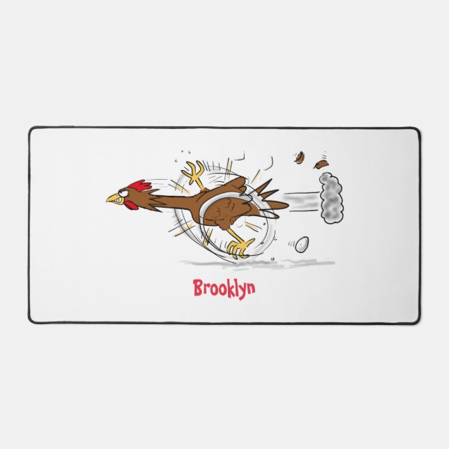 Funny running cool chicken cartoon illustration desk mat (Front)