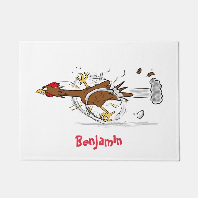 Funny running cool chicken cartoon illustration doormat (Front)