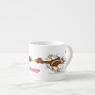 Funny running cool chicken cartoon illustration espresso cup