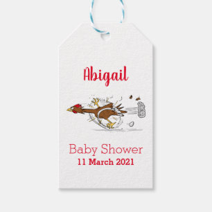 Funny running cool chicken cartoon illustration  gift tags