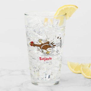 Funny running cool chicken cartoon illustration glass