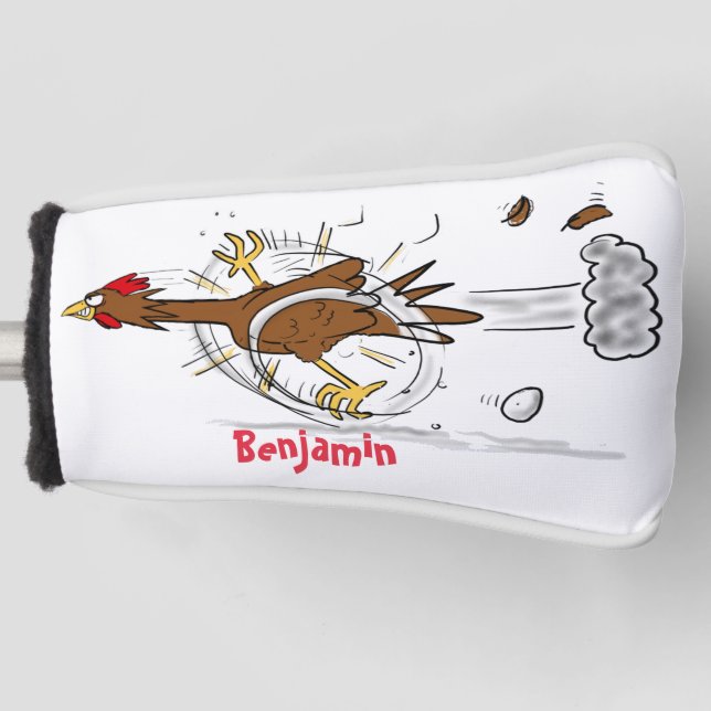 Funny running cool chicken cartoon illustration golf head cover (Front)