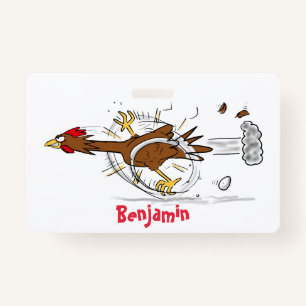Funny running cool chicken cartoon illustration ID badge