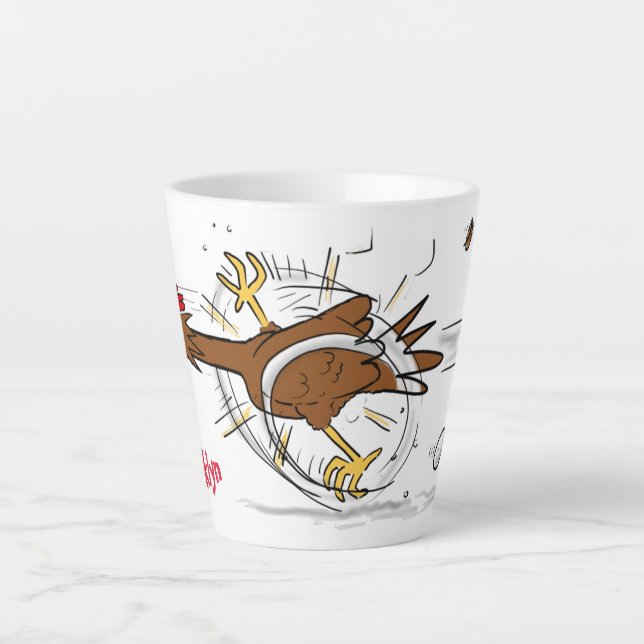 Funny running cool chicken cartoon illustration latte mug (Front)